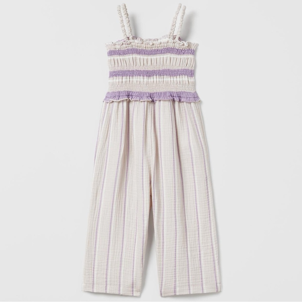 Zara Purple and White Striped Kids Jumpsuit